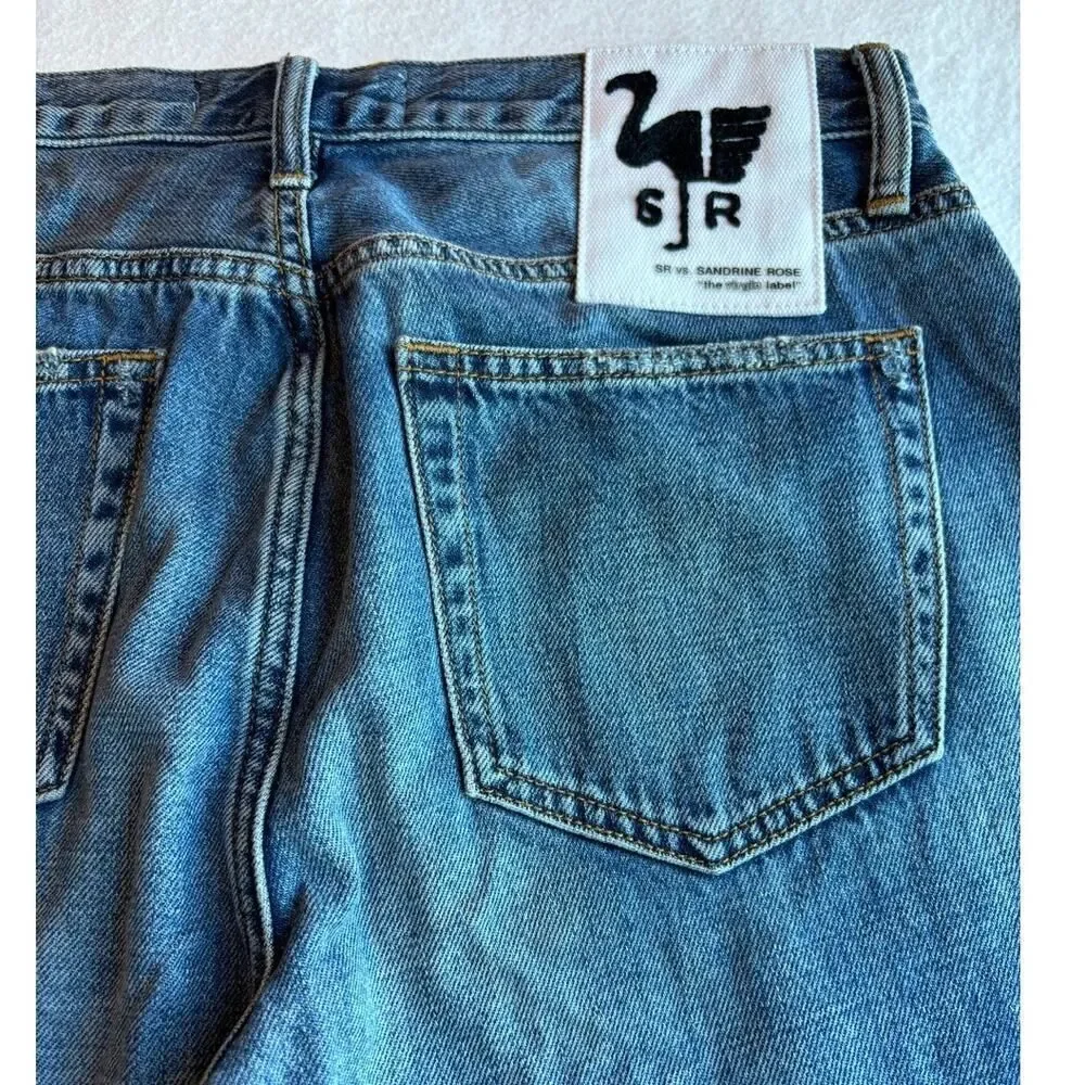 NWOT SR vs SANDRINE ROSE Cut-Off Denim Jeans Baggy Long Shorts Distressed Ripped